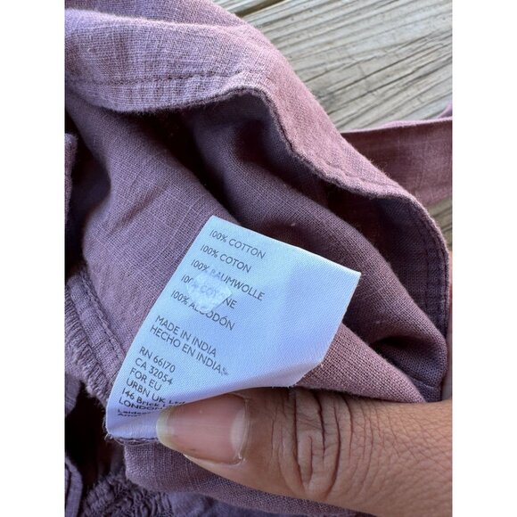 FREE PEOPLE Cropped Eyelet Joi Blouse in Roan Rouge Long Sleeve Button Frnt Sz L - Picture 7 of 9